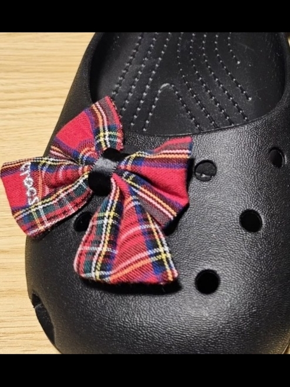 Two Red Plaid Bow Crocs Jibbitz